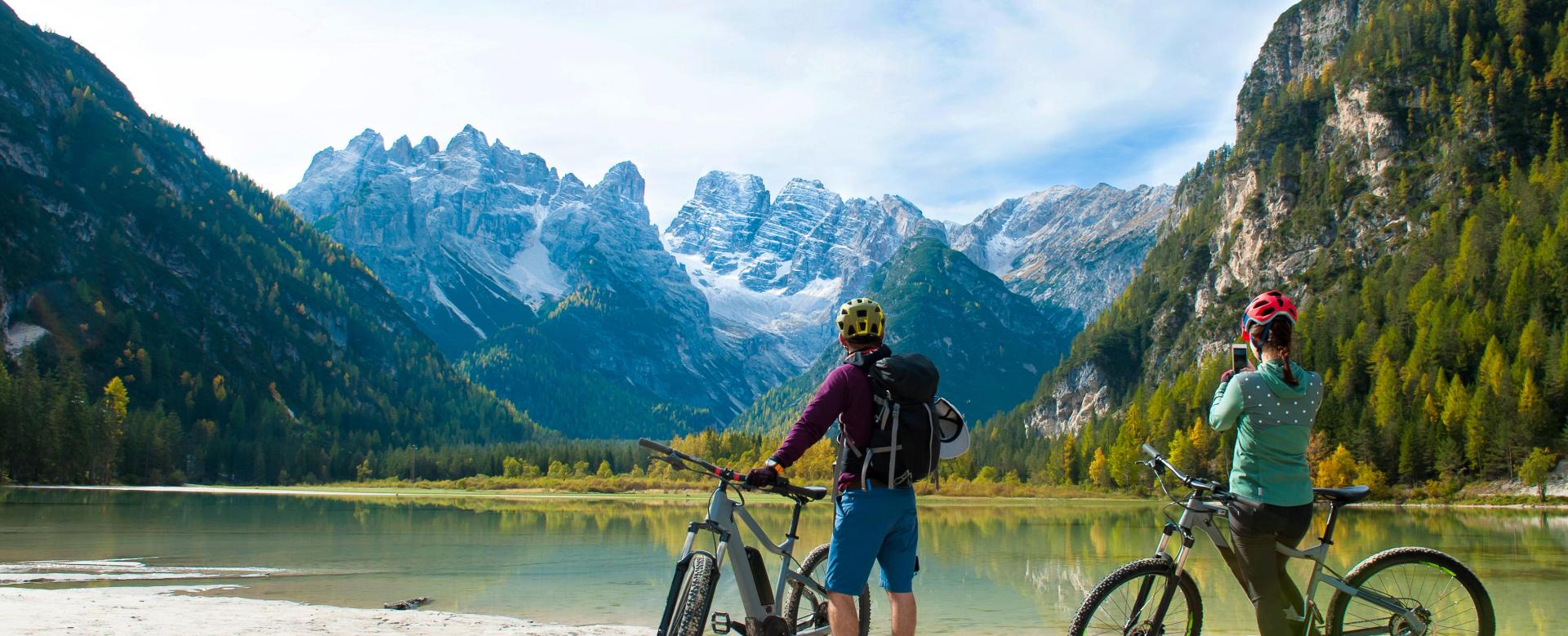 Cycling through the Dolomites past the iconic rock towers